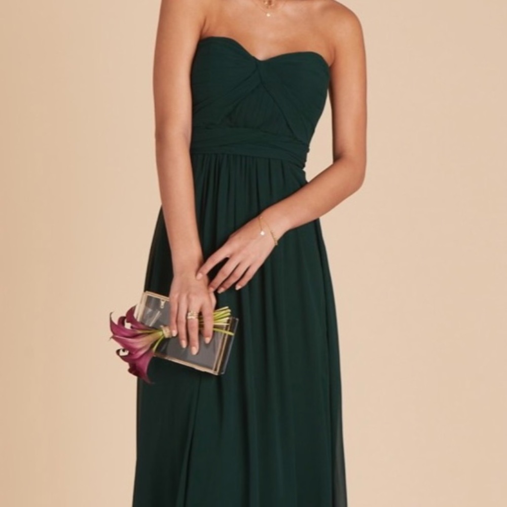 Long, emerald green colored bridesmaids Birdy Grey dress. XL curve fit.